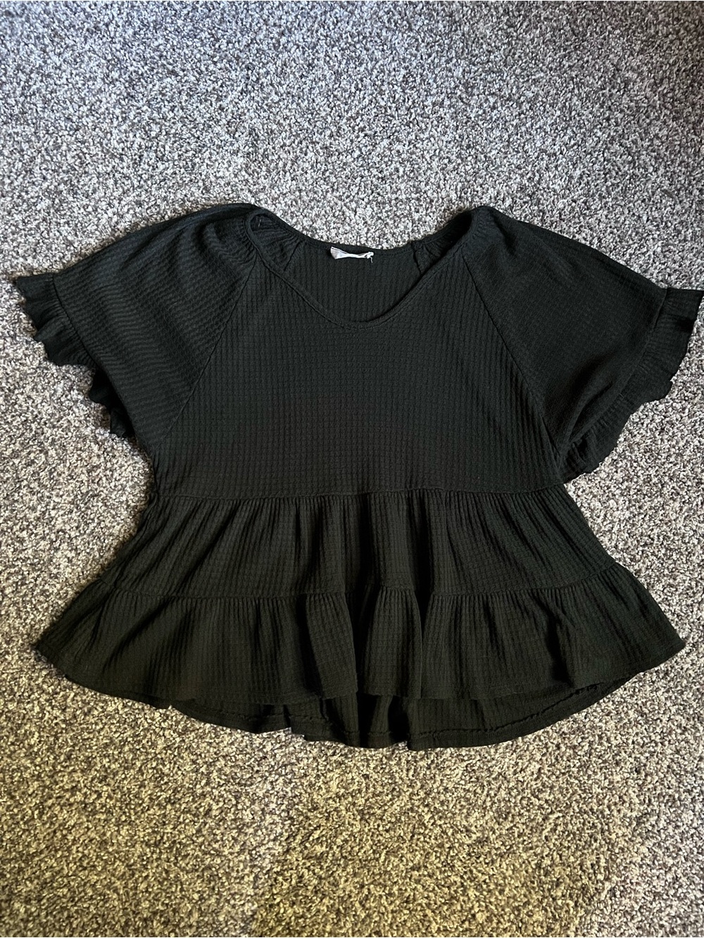 Altar’d State Black Peplum Ruffle Top - Women